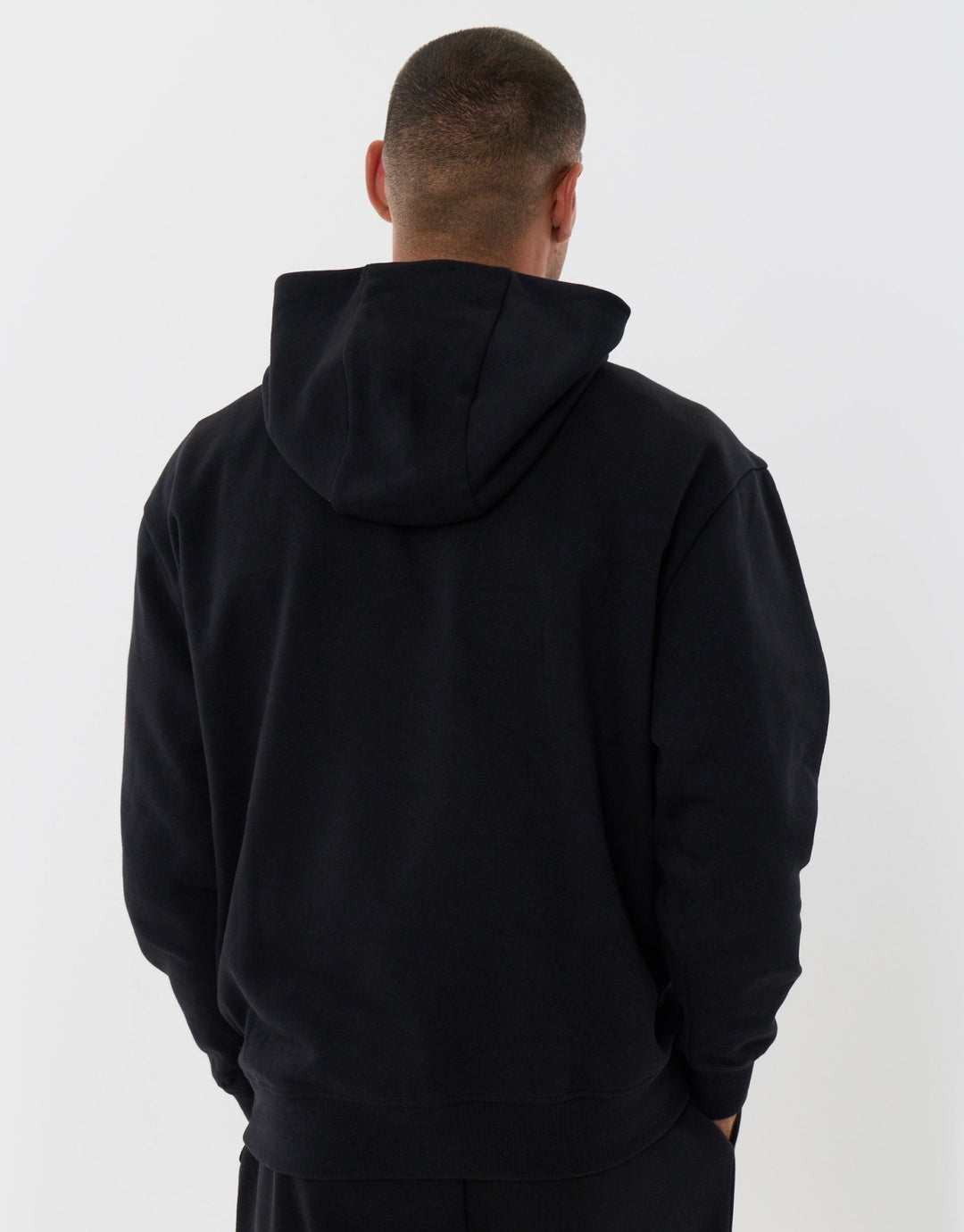 Relaxed Fit Cotton Rich Overhead Hoodie in Black
