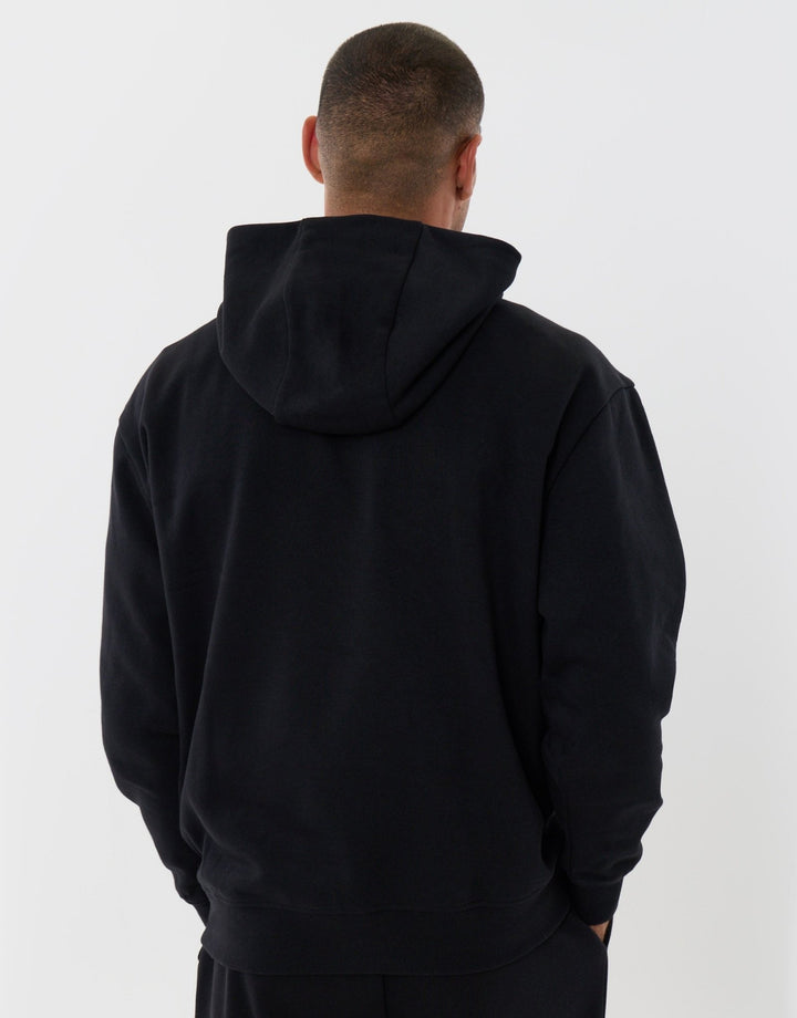 Relaxed Fit Cotton Rich Overhead Hoodie in Black