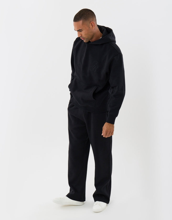 Relaxed Fit Cotton Rich Overhead Hoodie in Black