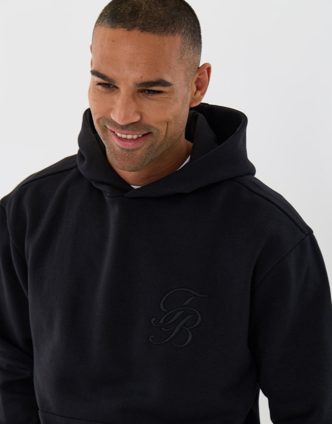Relaxed Fit Cotton Rich Overhead Hoodie in Black