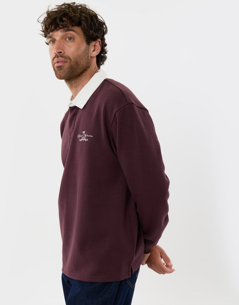 Threadbare Relaxed Fit Cotton Canberra Rugby Polo in Burgundy - side view