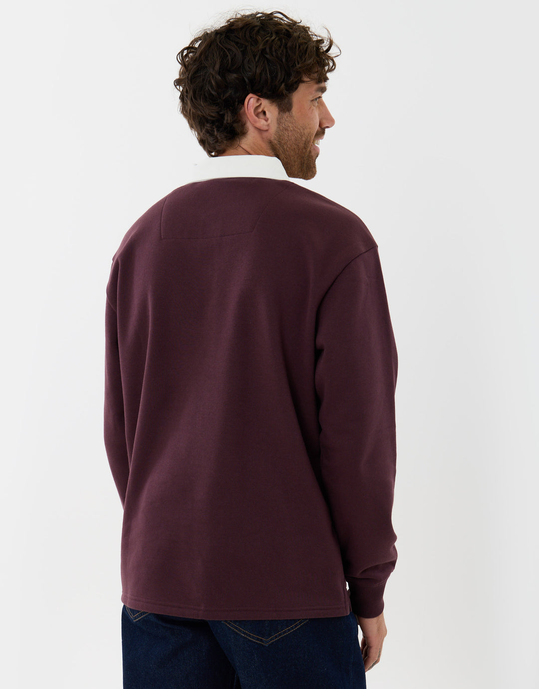 Threadbare Relaxed Fit Cotton Canberra Rugby Polo in Burgundy - back view
