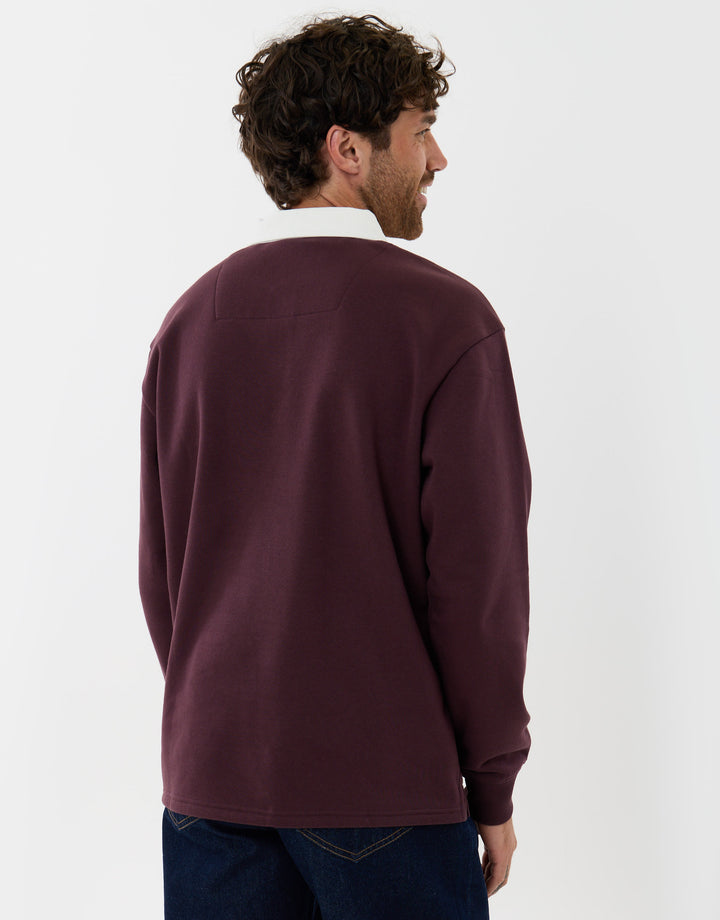 Threadbare Relaxed Fit Cotton Canberra Rugby Polo in Burgundy - back view