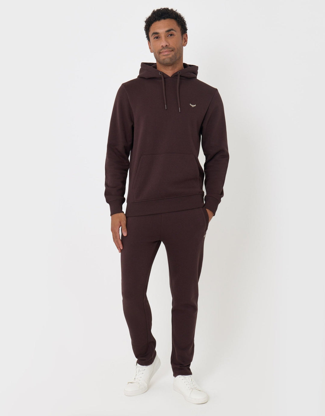 Threadbare Cotton Rich Hoodie and Jogger Set in Chocolate Brown - full front body