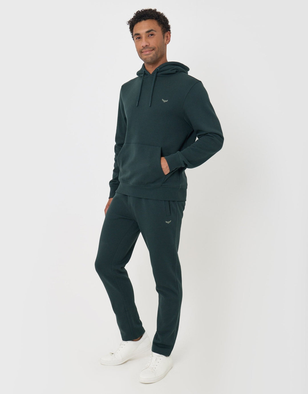 Threadbare Cotton Rich Hoodie and Jogger Set in Green - front full body