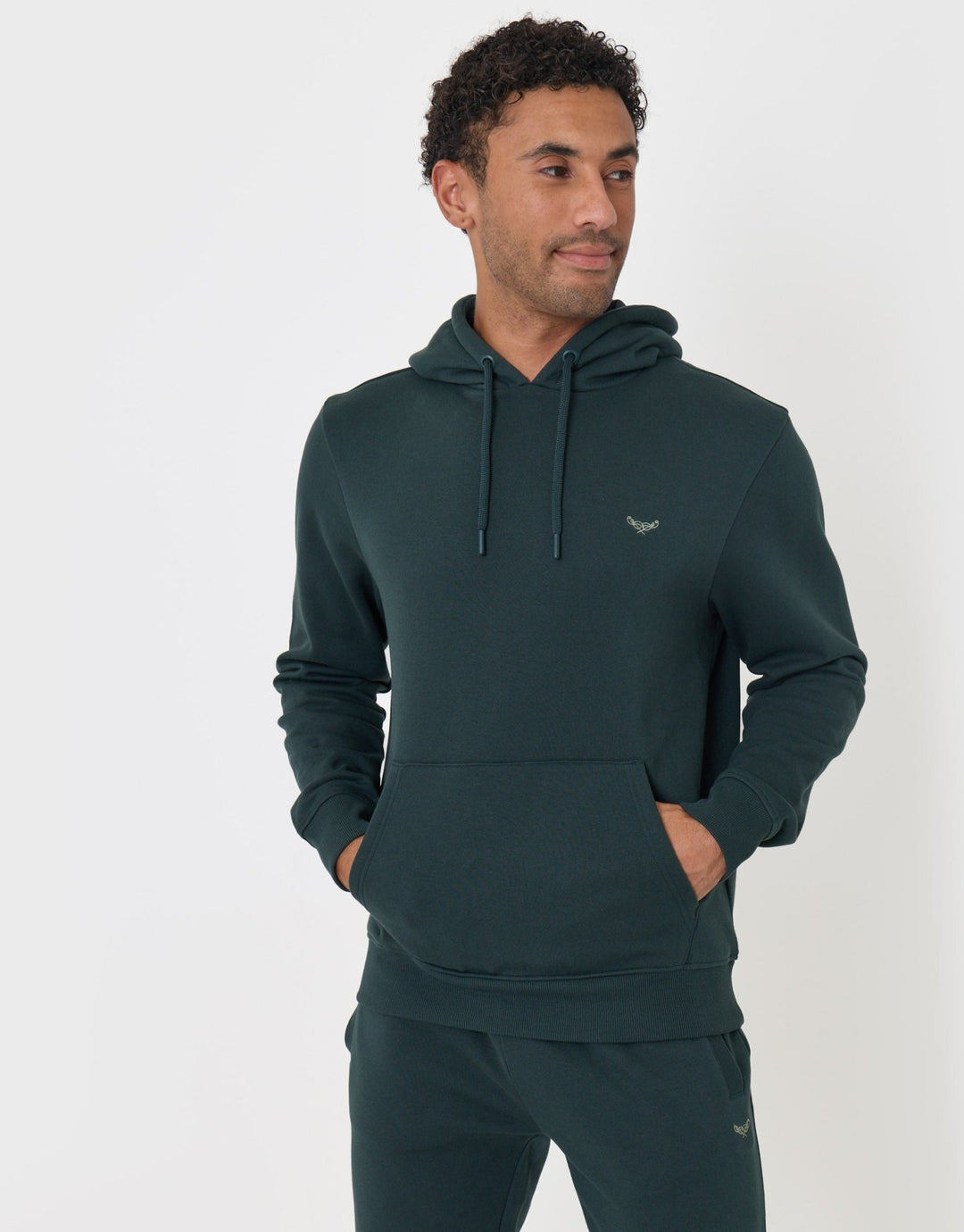 Threadbare Cotton Rich Hoodie and Jogger Set in Green - close up