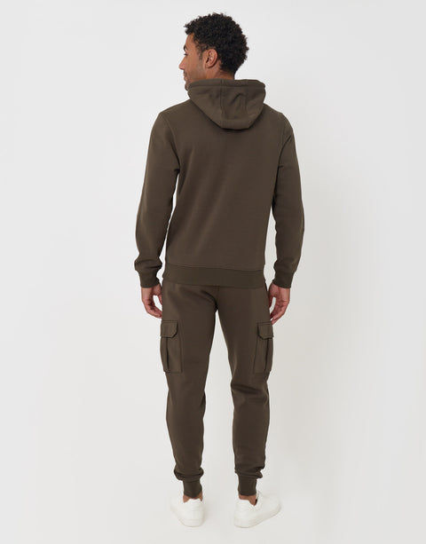 Threadbare Cotton Rich Hoodie and Cargo Jogger Set in Khaki - back view