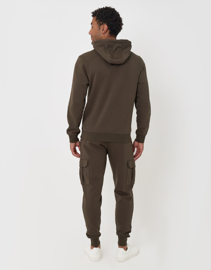 Threadbare Cotton Rich Hoodie and Cargo Jogger Set in Khaki - back view