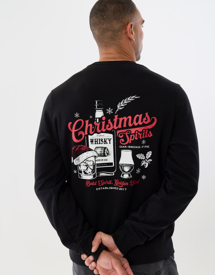 Christmas Spirits Graphic Print Sweatshirt in Black