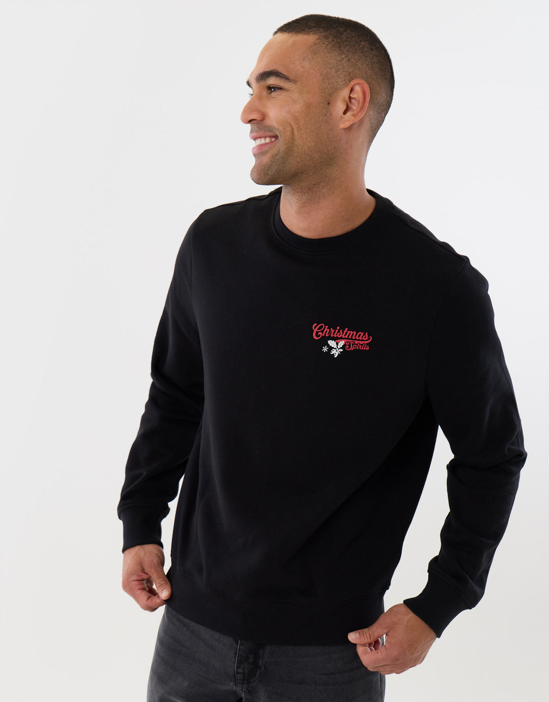 Christmas Spirits Graphic Print Sweatshirt in Black