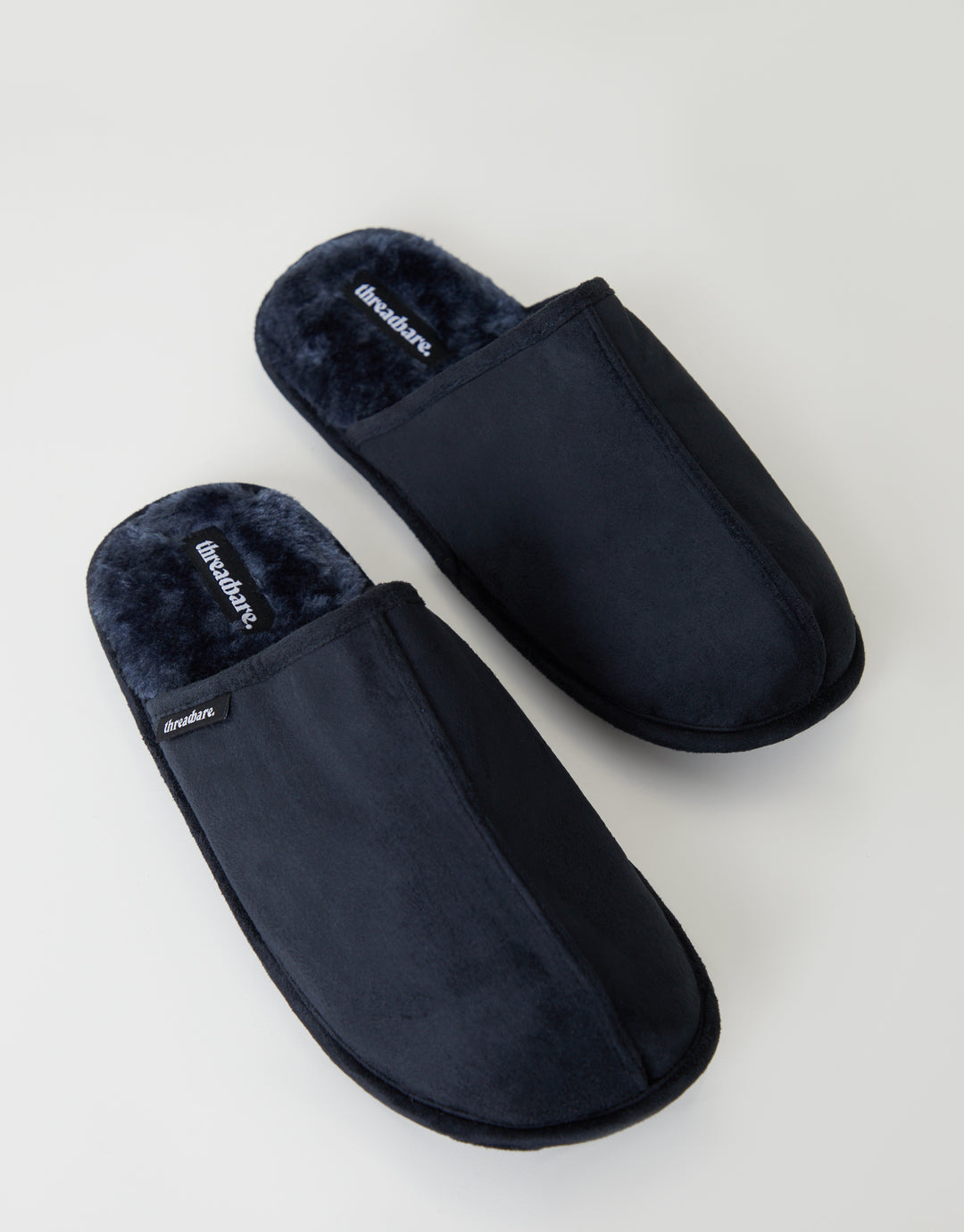 Navy Suedette Mule Slippers with Faux Fur Lining