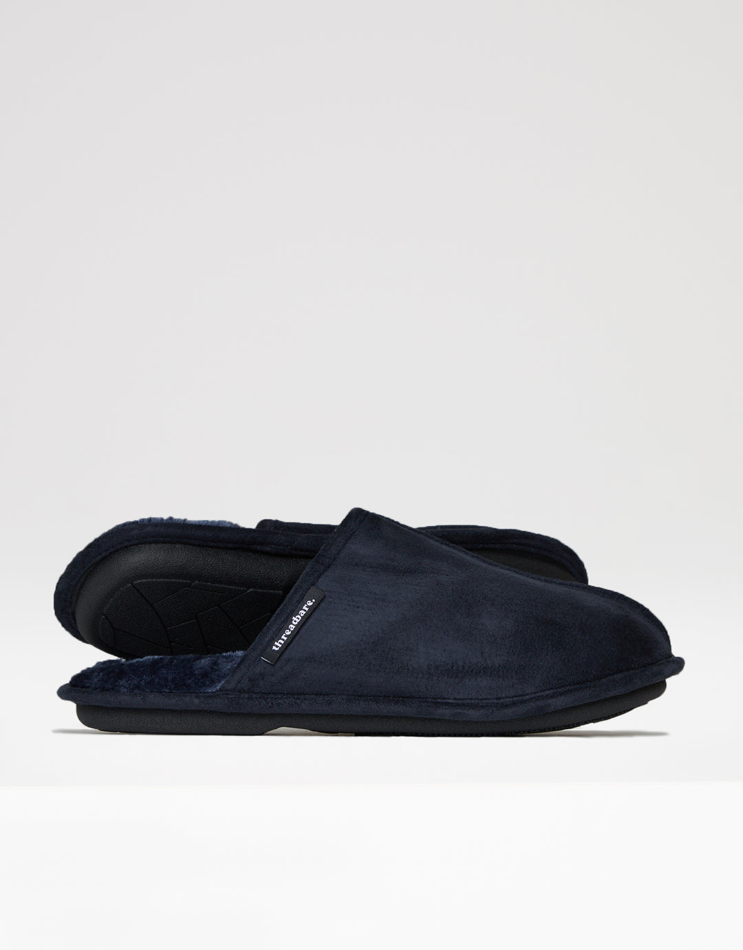 Navy Suedette Mule Slippers with Faux Fur Lining