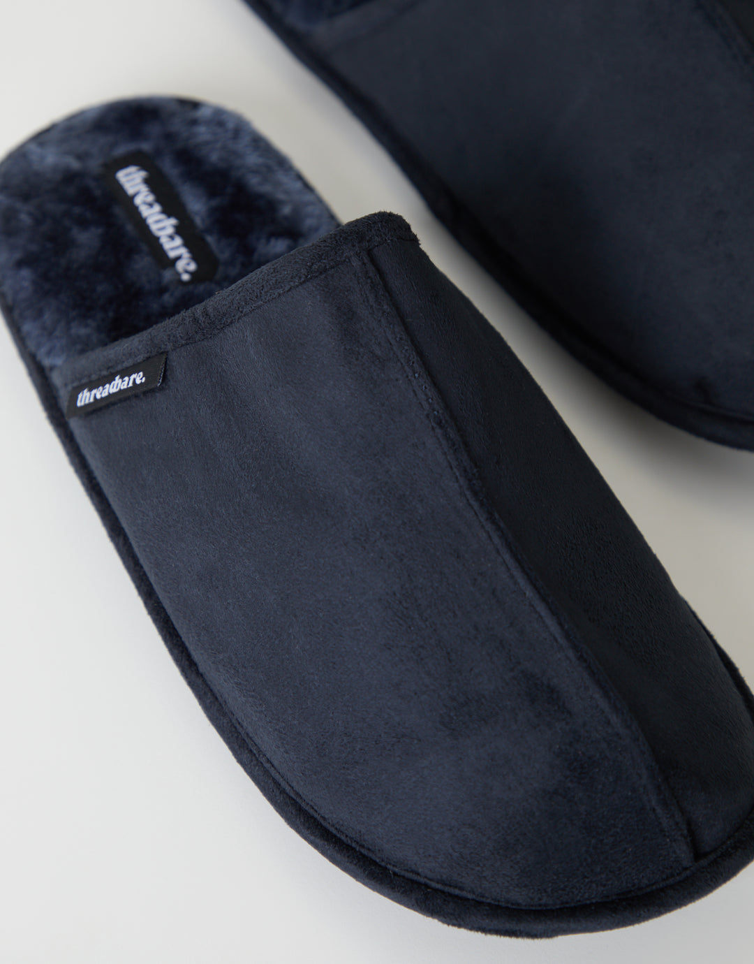 Navy Suedette Mule Slippers with Faux Fur Lining