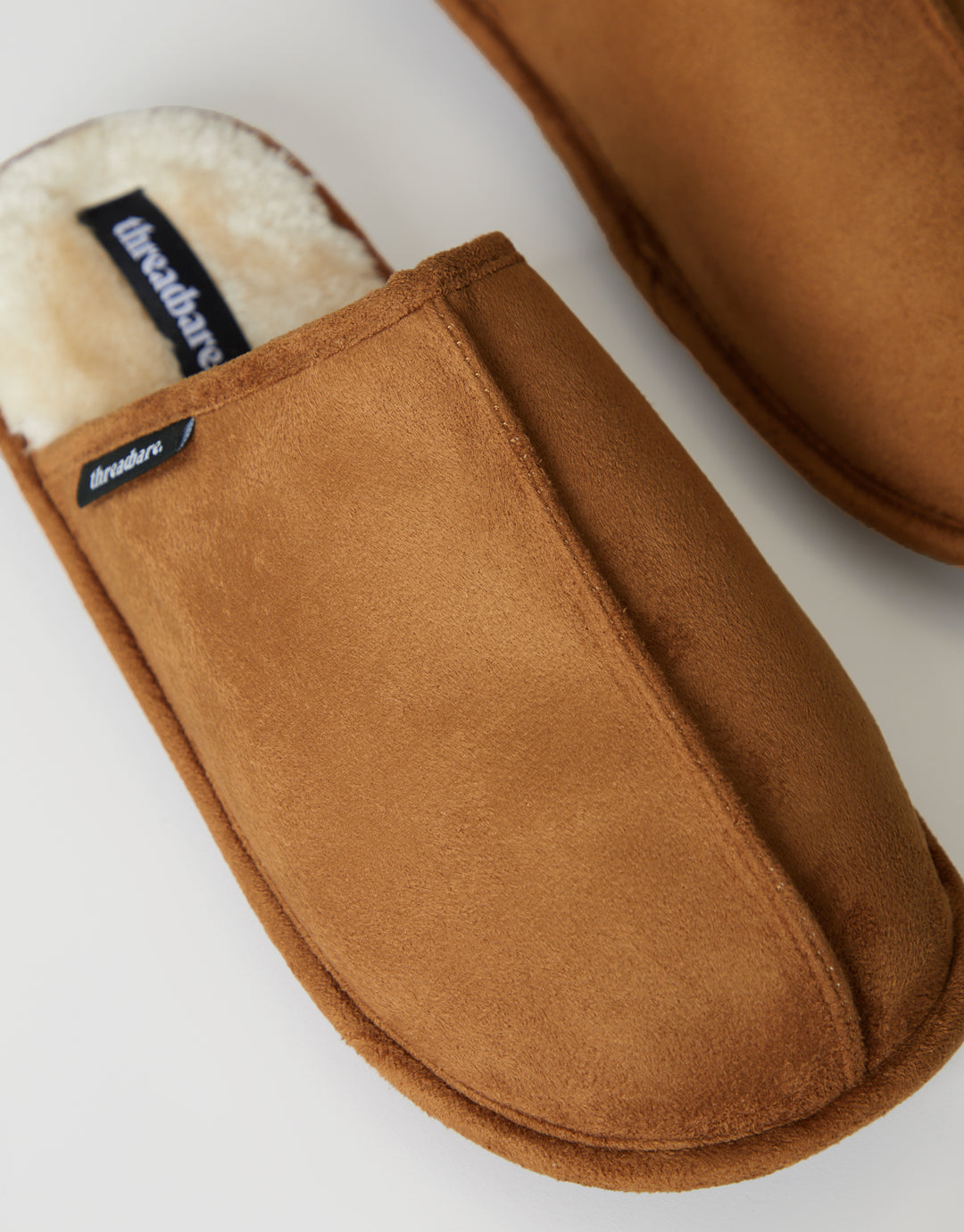 Tan Brown Suedette Mule Slippers with Faux Fur Lining