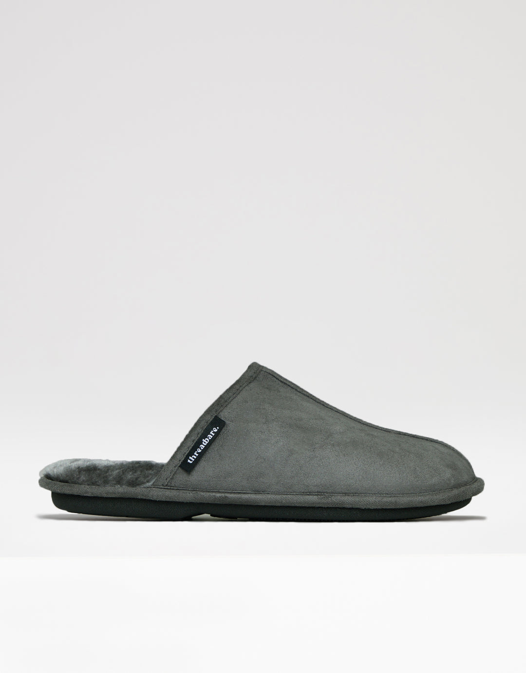 Grey Suedette Mule Slippers with Faux Fur Lining