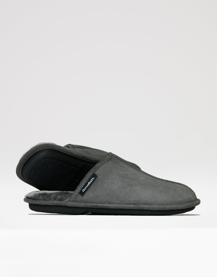 Grey Suedette Mule Slippers with Faux Fur Lining