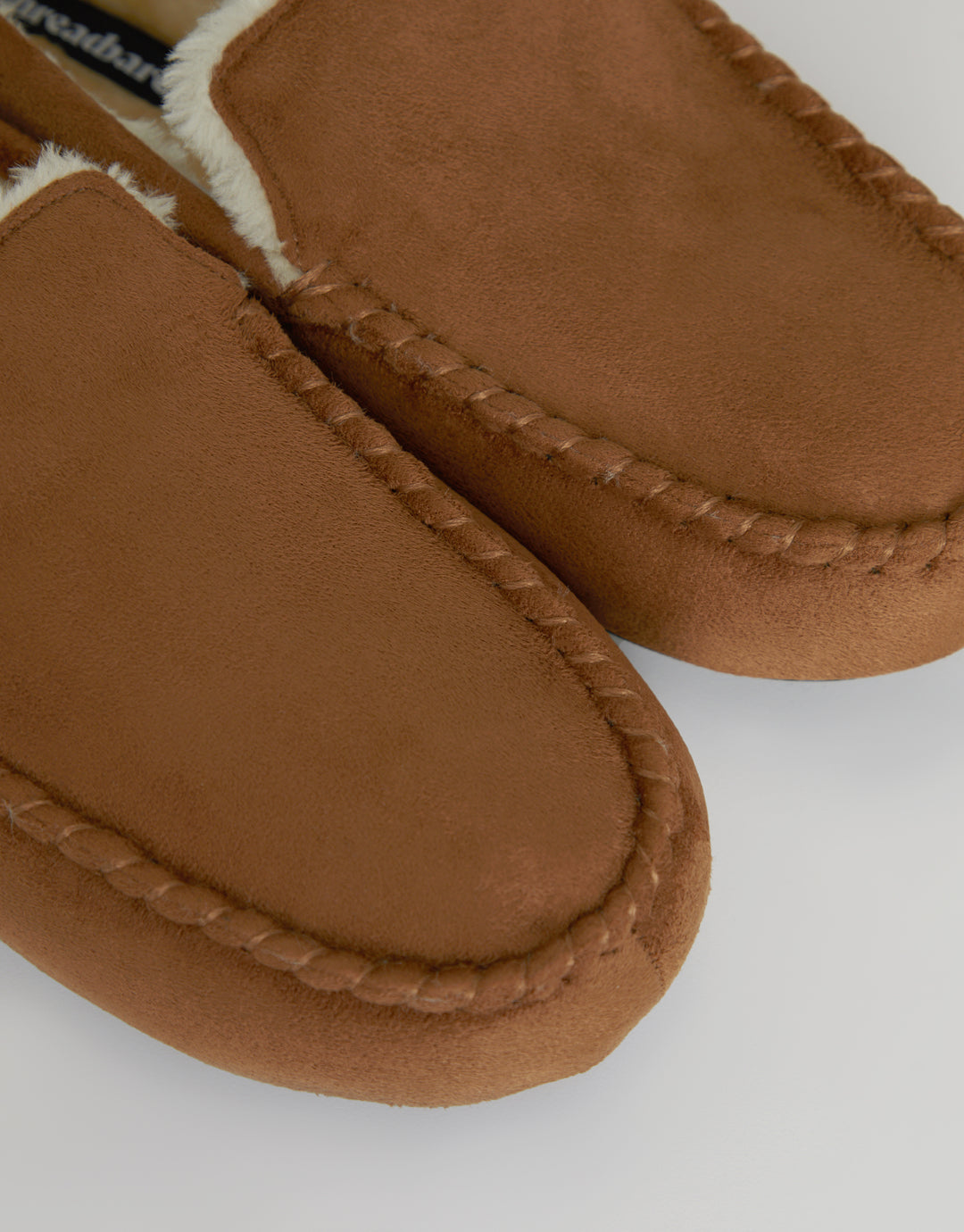 Threadbare Men's Tan Brown Suedette Moccasin Slippers with Faux