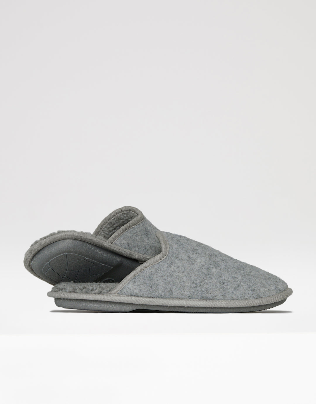 Light Grey Felt Mule Slippers with Borg Lining