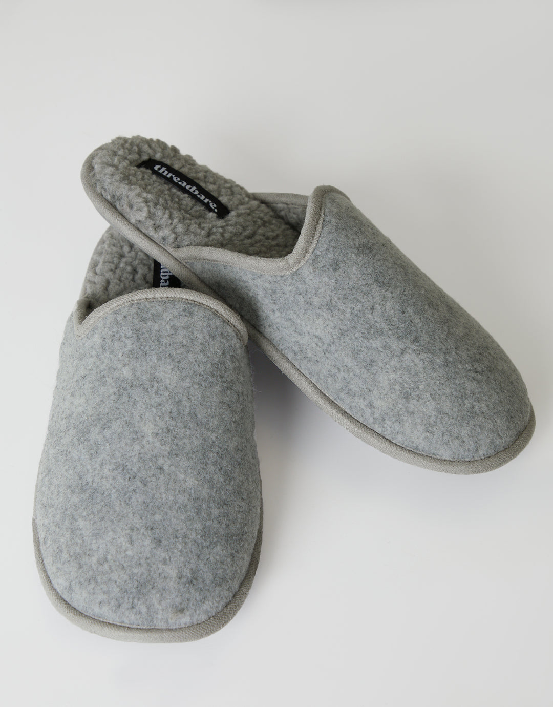 Light Grey Felt Mule Slippers with Borg Lining