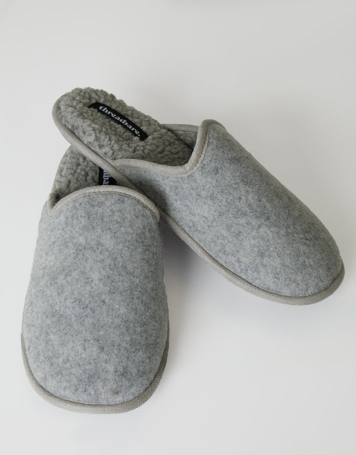Light Grey Felt Mule Slippers with Borg Lining