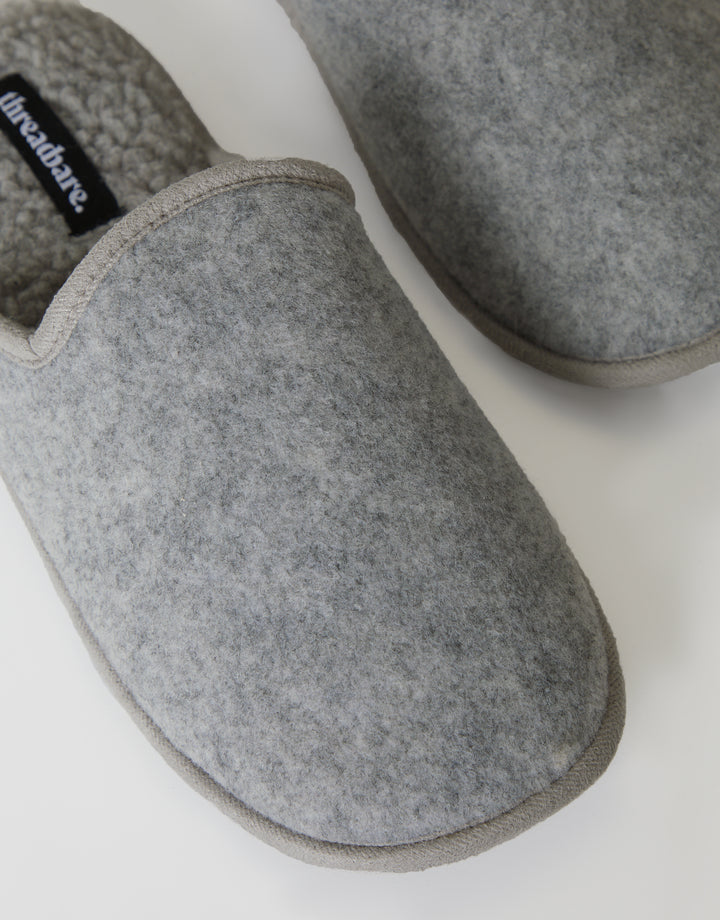 Light Grey Felt Mule Slippers with Borg Lining