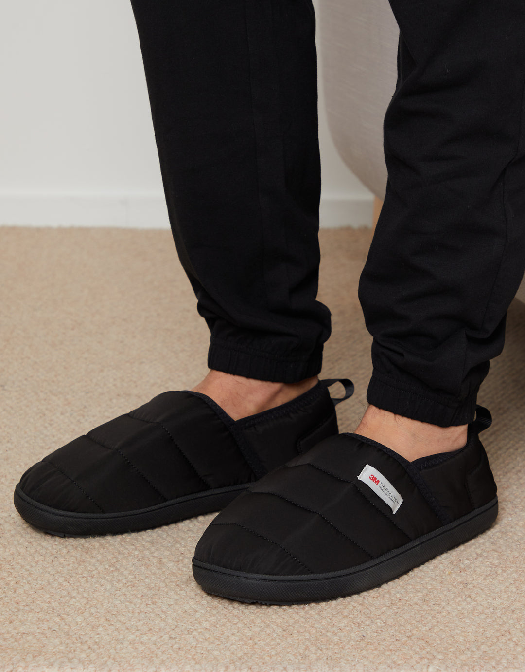 Black Thinsulate Padded Winter Mule Slippers