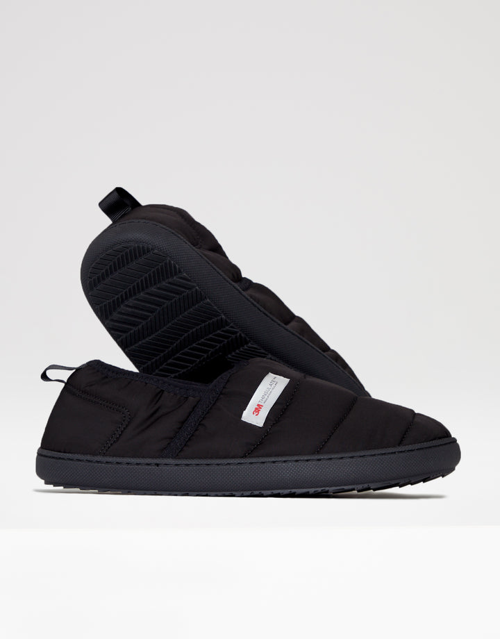 Black Thinsulate Padded Winter Mule Slippers