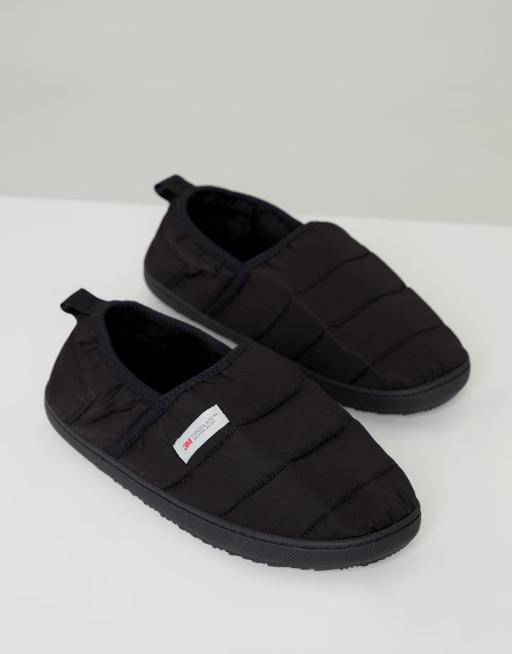 Black Thinsulate Padded Winter Mule Slippers