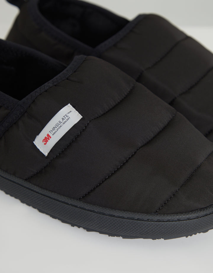 Black Thinsulate Padded Winter Mule Slippers
