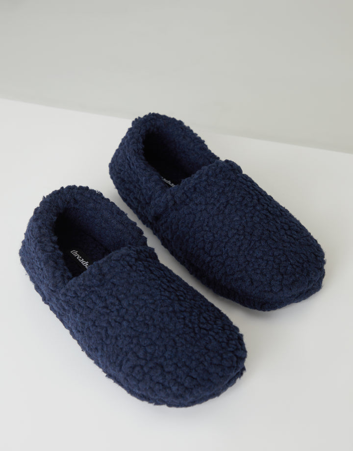Navy Cosy Borg Teddy Slippers