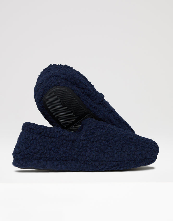 Navy Cosy Borg Teddy Slippers