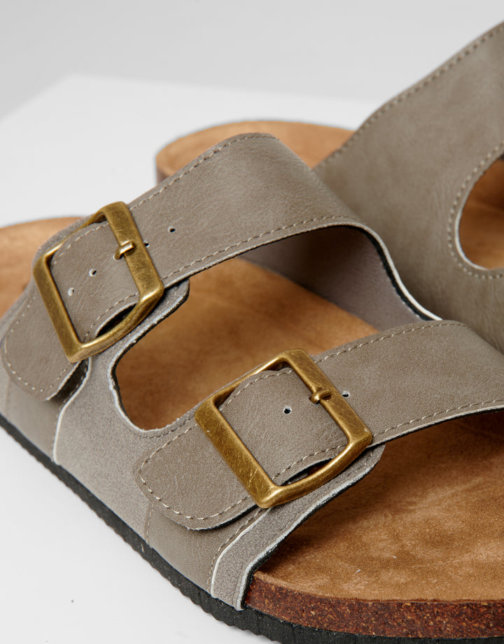 Stone Slip On Two Buckle Strap Sandals