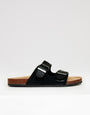 Black Slip On Two Buckle Strap Sandals