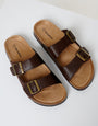 Brown Slip On Two Buckle Strap Sandals