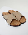 Beige Faux Suede Cross Strap Sandals