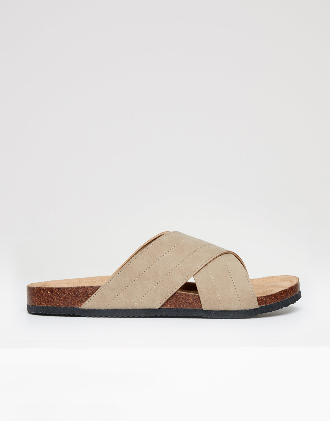 Beige Faux Suede Cross Strap Sandals