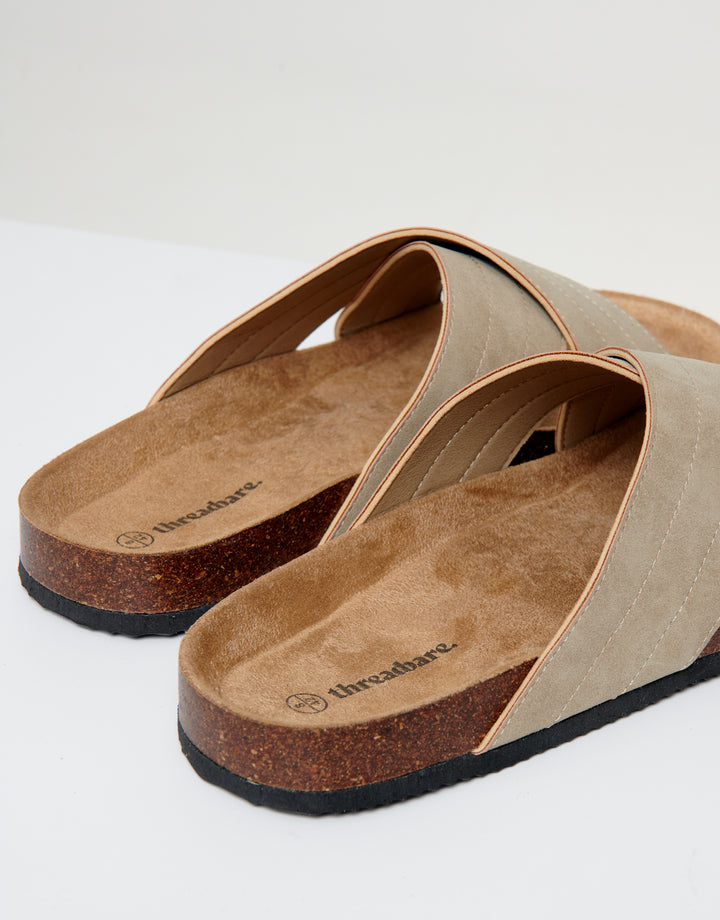 Beige Faux Suede Cross Strap Sandals