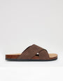 Brown Faux Suede Cross Strap Sandals