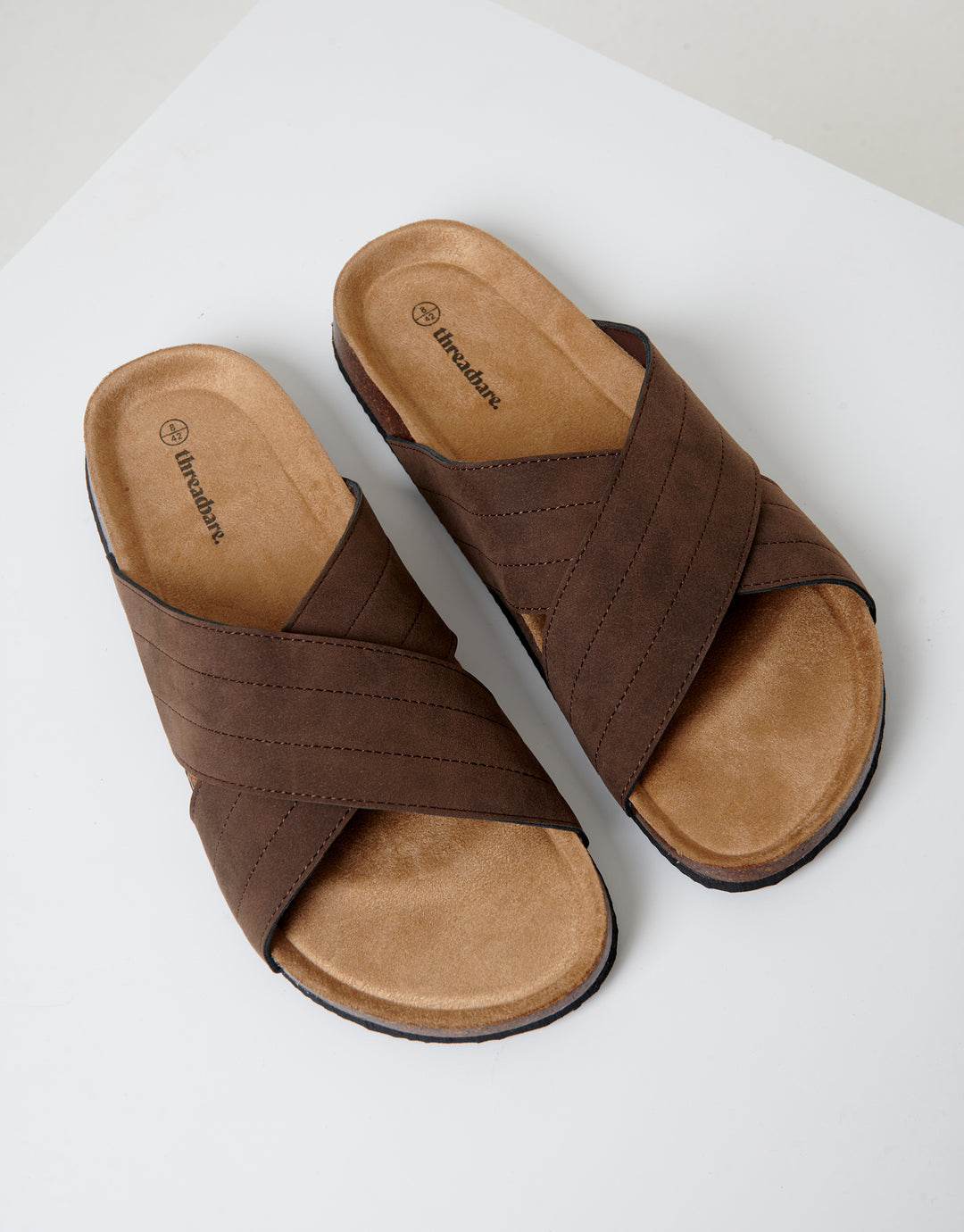 Brown Faux Suede Cross Strap Sandals