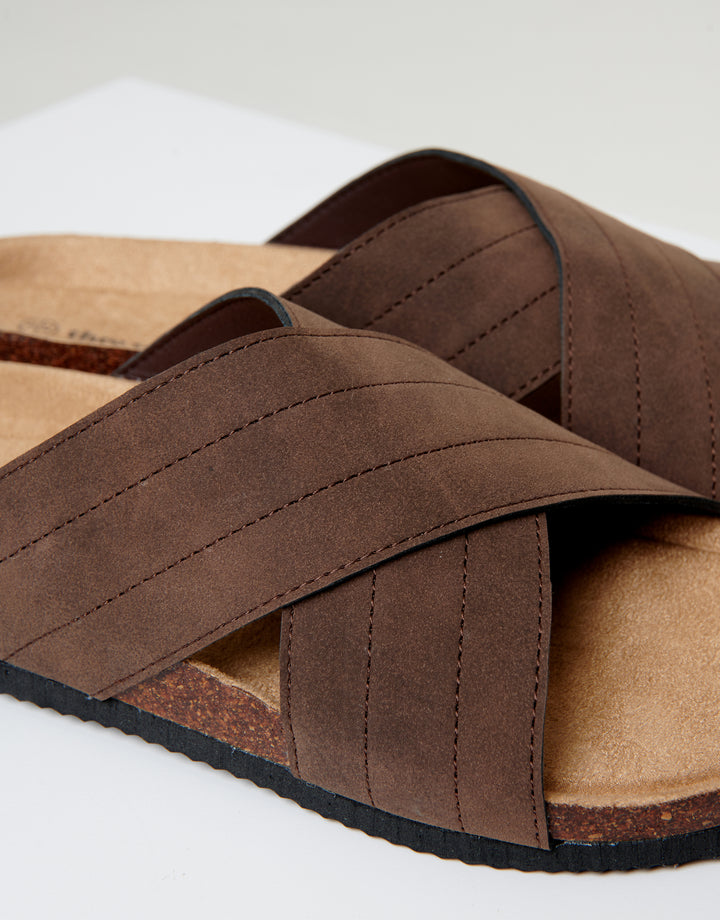 Brown Faux Suede Cross Strap Sandals