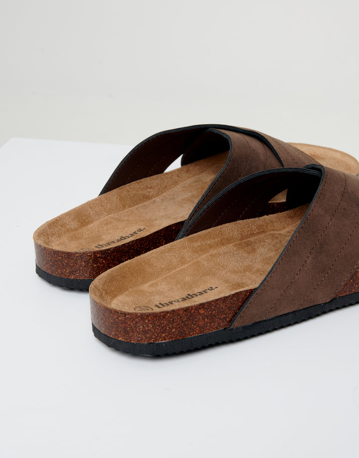 Brown Faux Suede Cross Strap Sandals