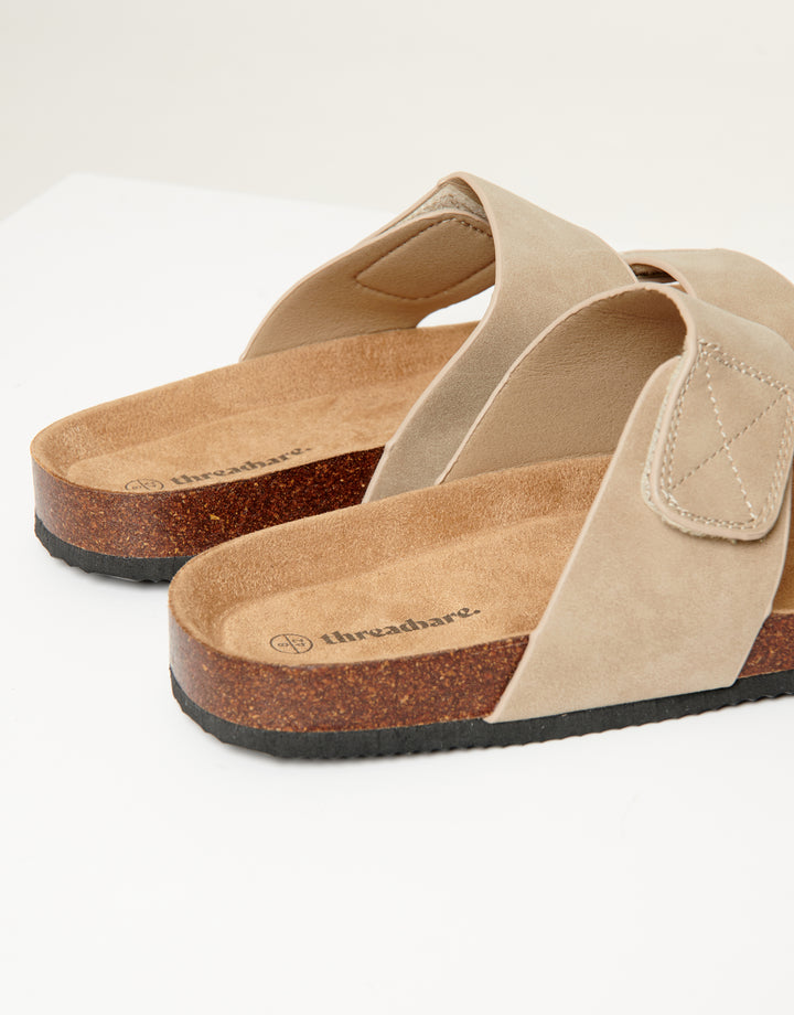 Beige Faux Suede Two Strap Sandals