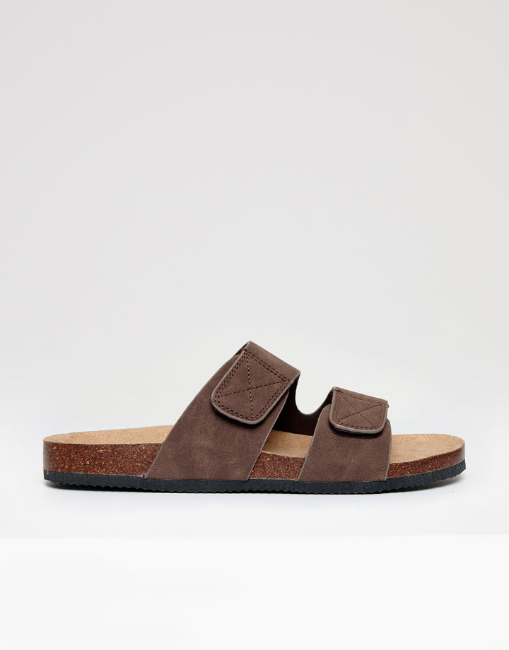 Brown Faux Suede Two Strap Sandals