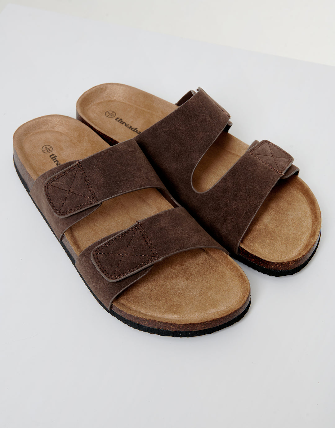 Brown Faux Suede Two Strap Sandals