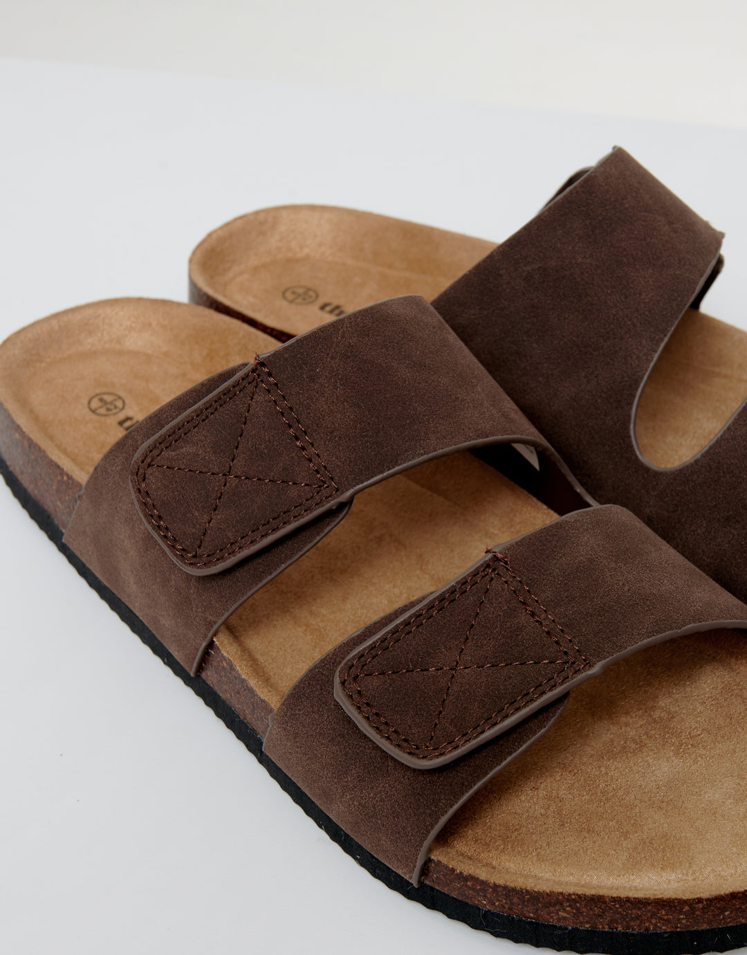 Brown Faux Suede Two Strap Sandals
