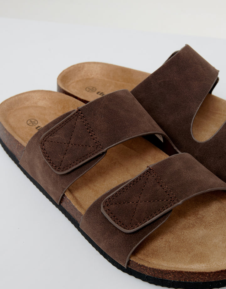 Brown Faux Suede Two Strap Sandals