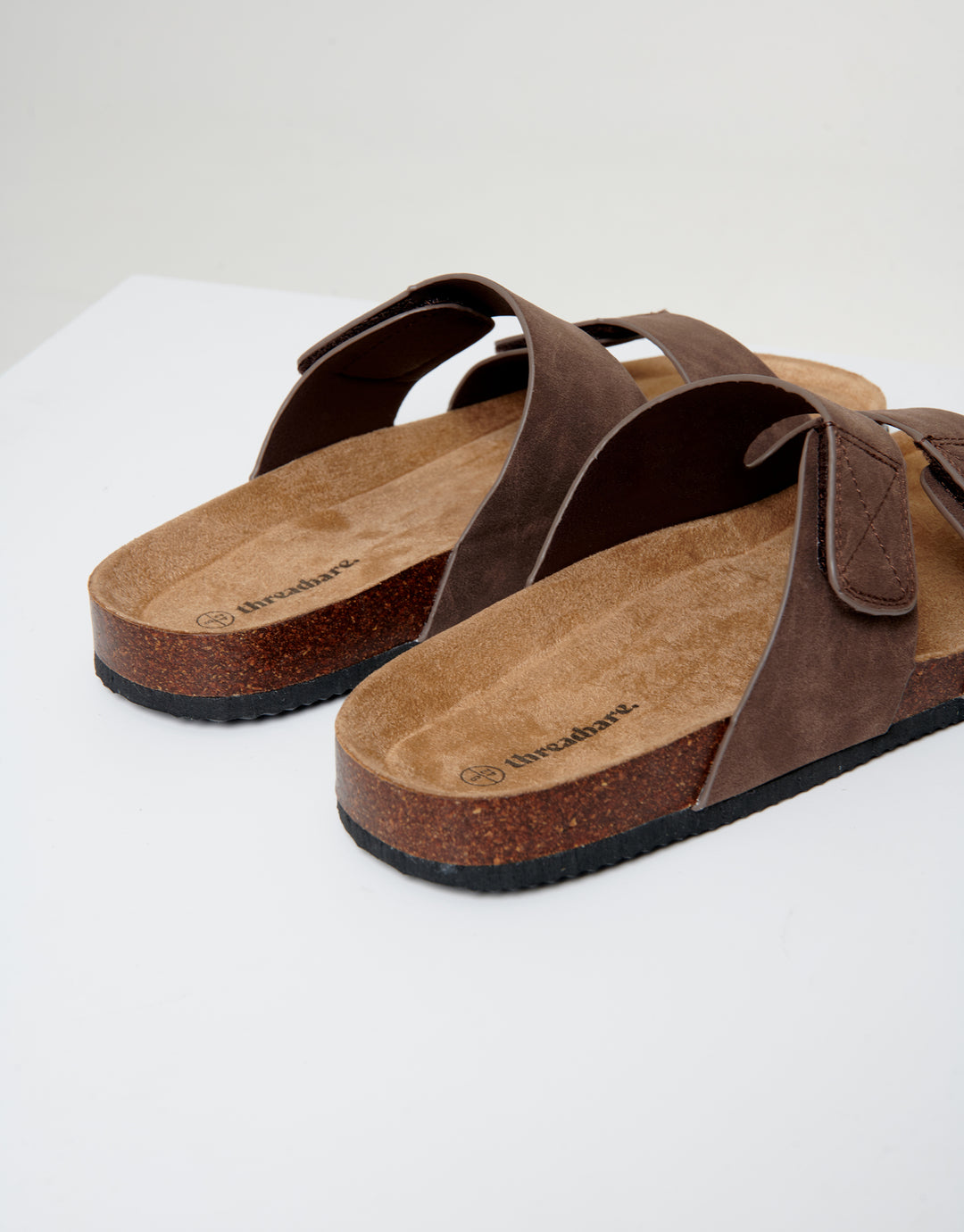 Brown Faux Suede Two Strap Sandals