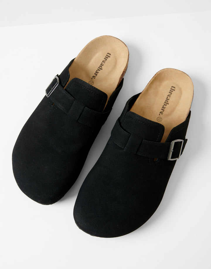 Black Faux Suede Mule Sandals