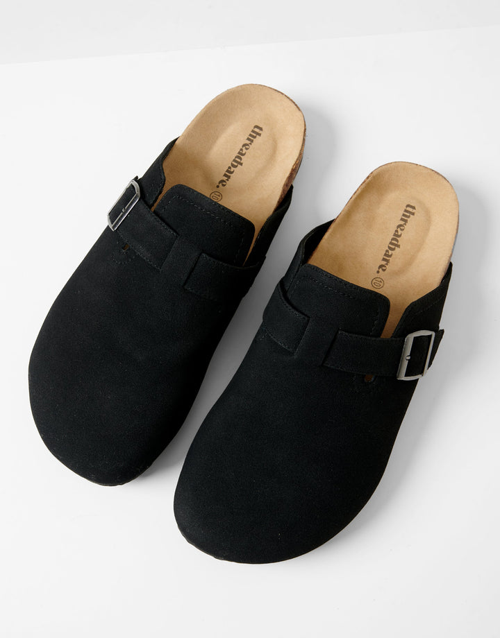 Black Faux Suede Mule Sandals