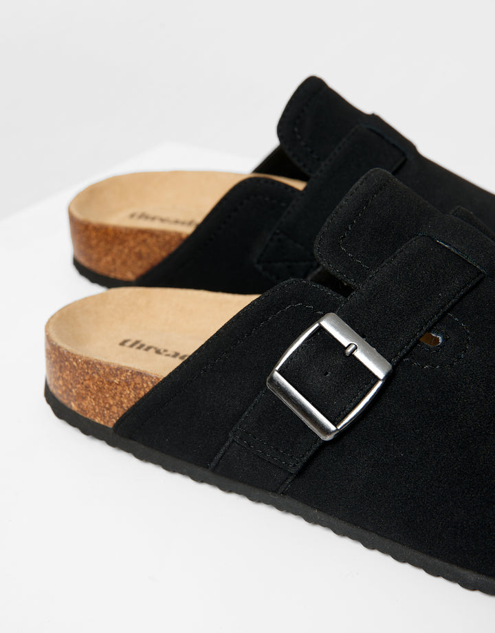 Black Faux Suede Mule Sandals